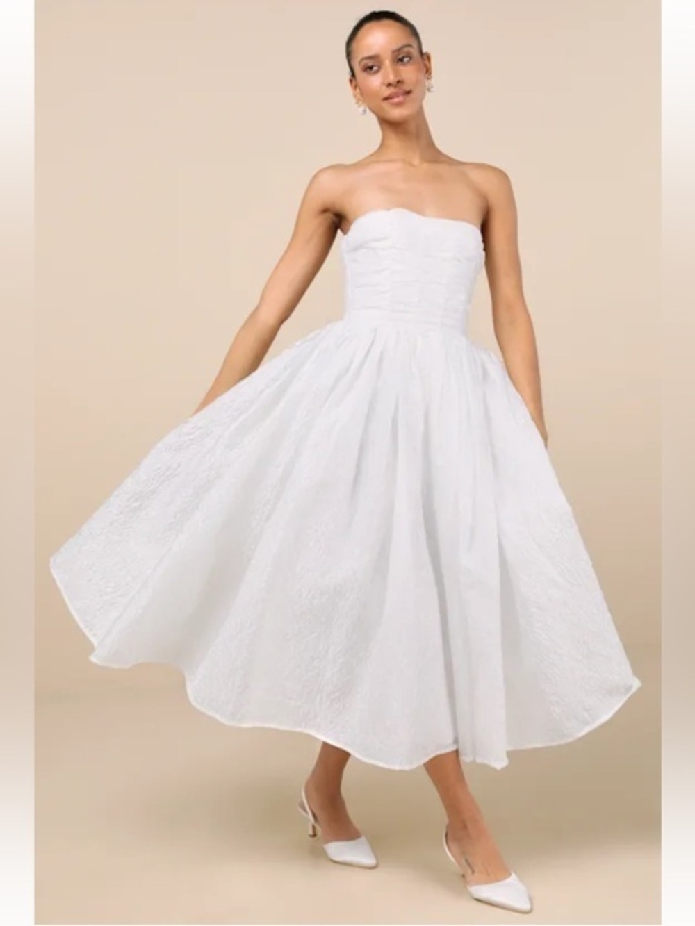 NWT Lulus Analeia Ivory Jacquard Lace-Up Strapless Midi Dress
